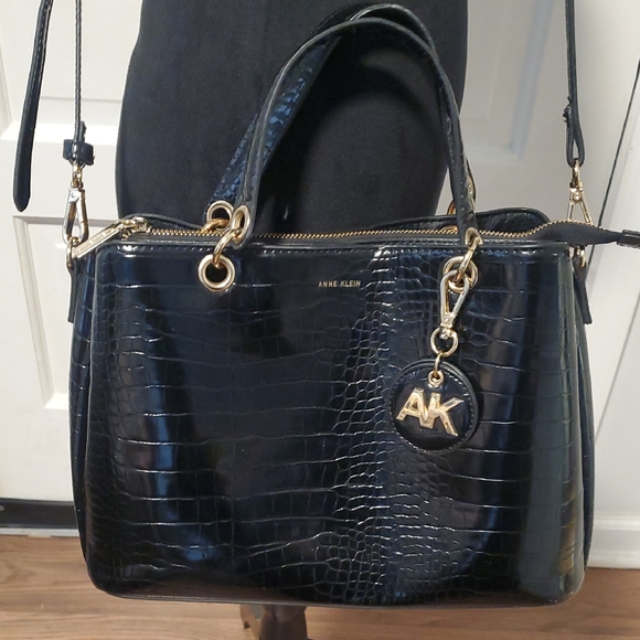 Anne Klein Handbags - Anne Klein Black Croc-Embossed Satchel